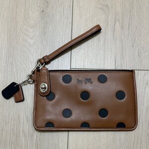 Coach Tan and Black Polka Dot Wristlet